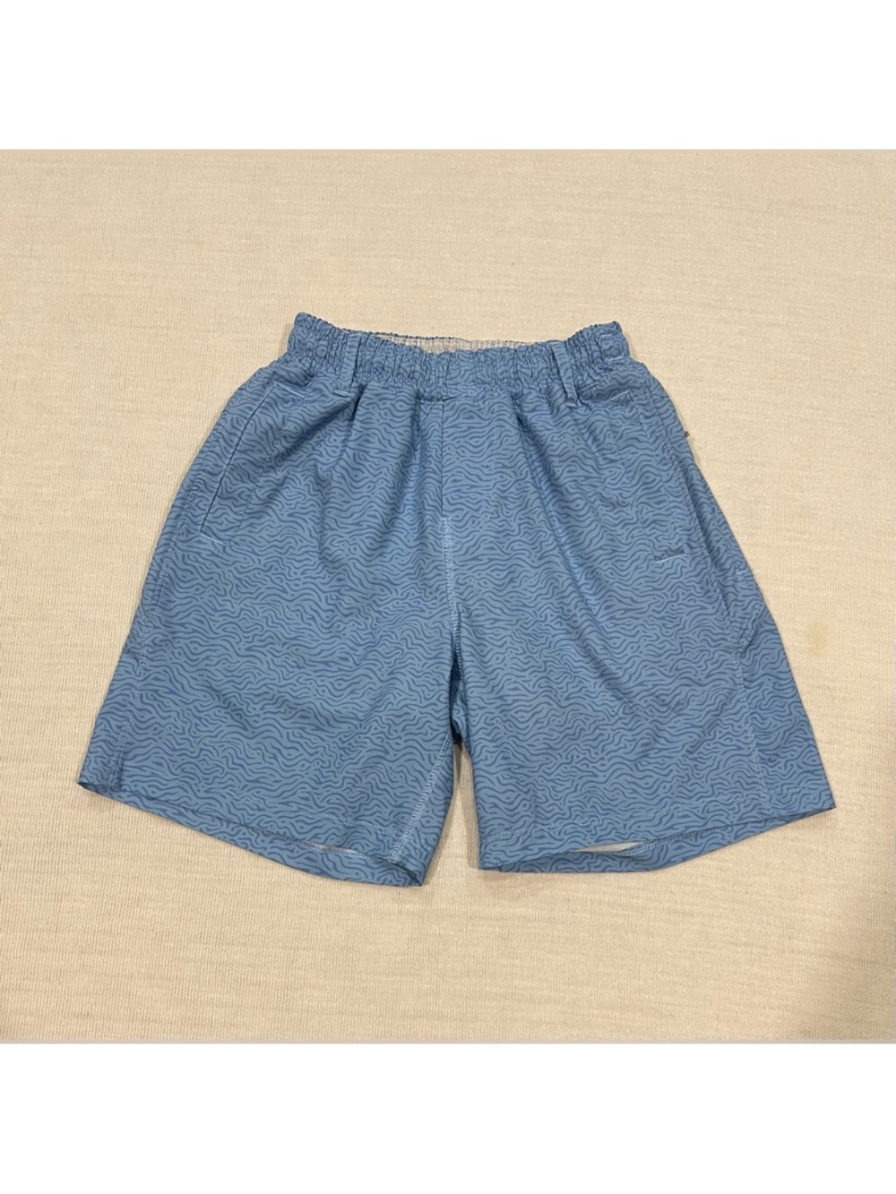 Men's Athletic Light Blue Patterned Elastic-Waist Shorts